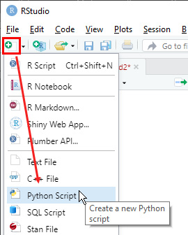 Figure 3.18 – Create a new Python script in RStudio

