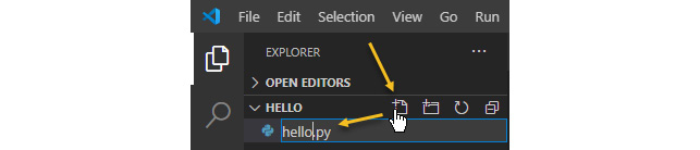 Figure 3.25 – Create a new file named hello.py in the Hello folder
