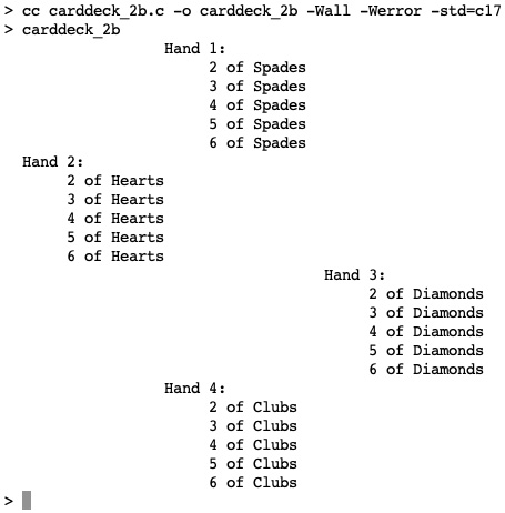 Figure 16.7 – A screenshot of the carddeck_2b.c output
