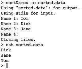 Figure 23.4 – A screenshot of the sortNames.c (second case) output 
