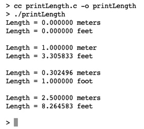 Figure 5.12 – Screenshot of printLength.c output
