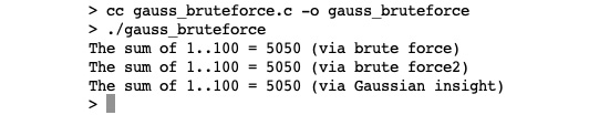 Figure 7.1 – Screenshot of gauss_bruteforce.c output
