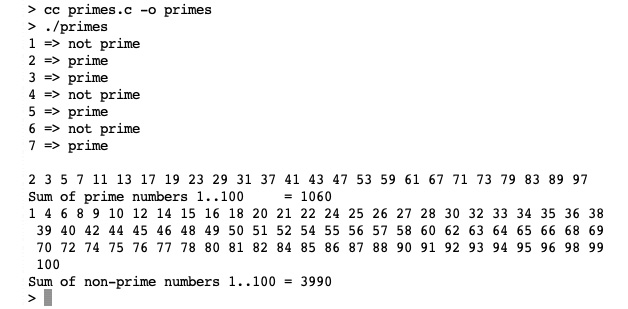 Figure 7.5 –  Screenshot of primes.c output
