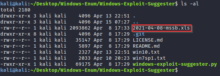 Figure 4.27 – Windows Exploit Suggester database file
