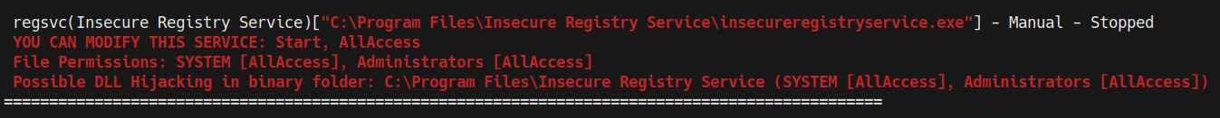 Figure 9.16 – winPEAS insecure registry service
