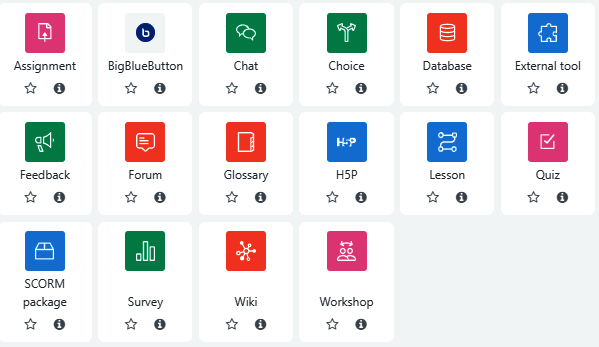 Figure 1.2 – Activities in Moodle 4.0 demonstrating new icons 
