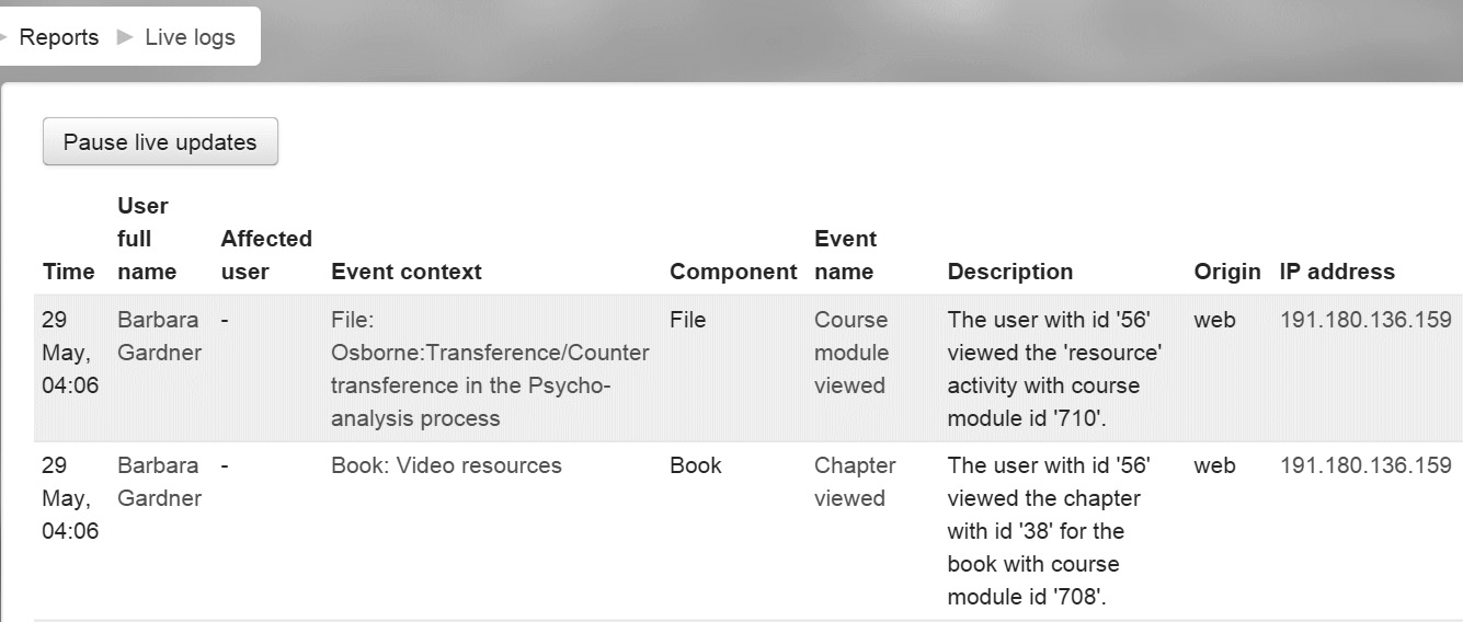 Figure 13.7 – Using Live logs to track activity
