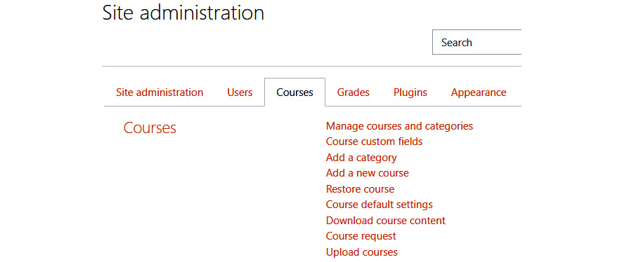 Figure 3.7 – Selecting the Manage courses and categories option 
