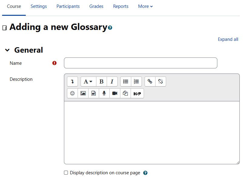 Figure 9.7 – Adding a new glossary and entering its name and description
