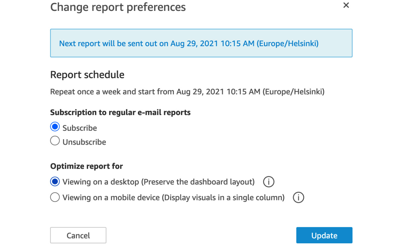 Figure 9.16 – Managing email report preferences
