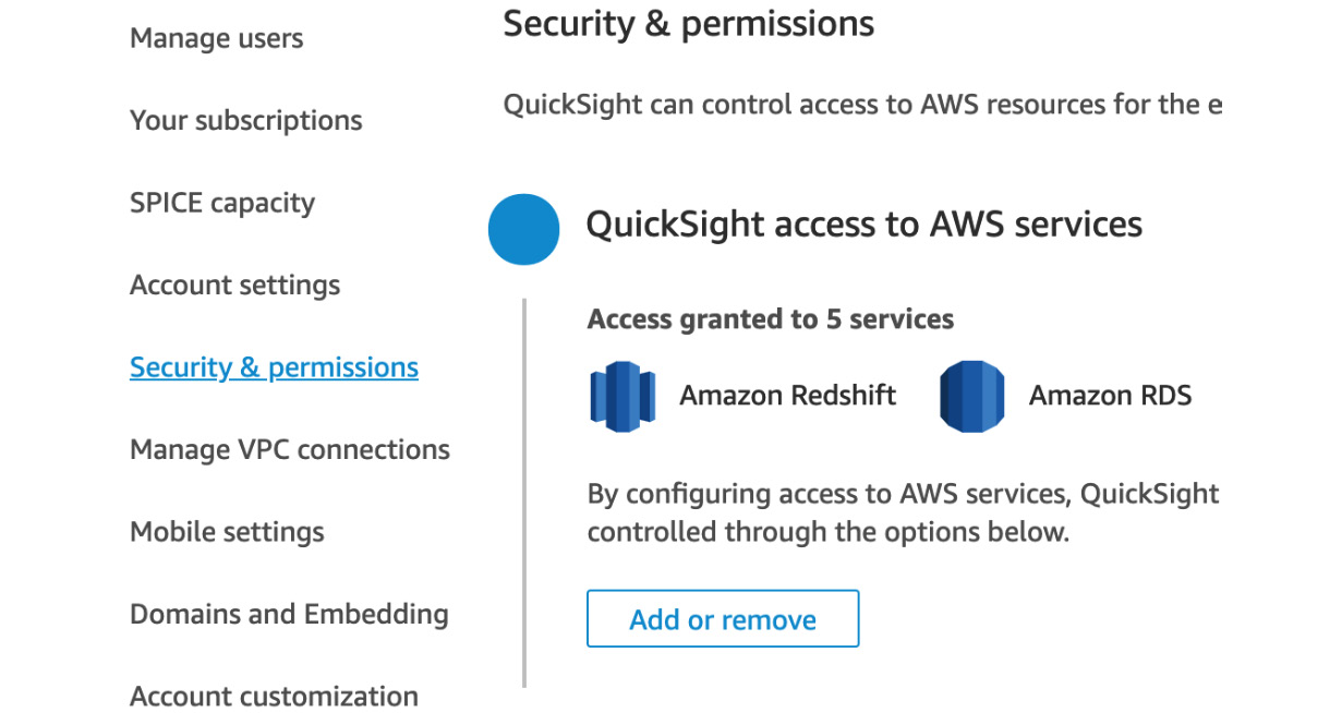Figure 9.6 – Allowing QuickSight access to other AWS services
