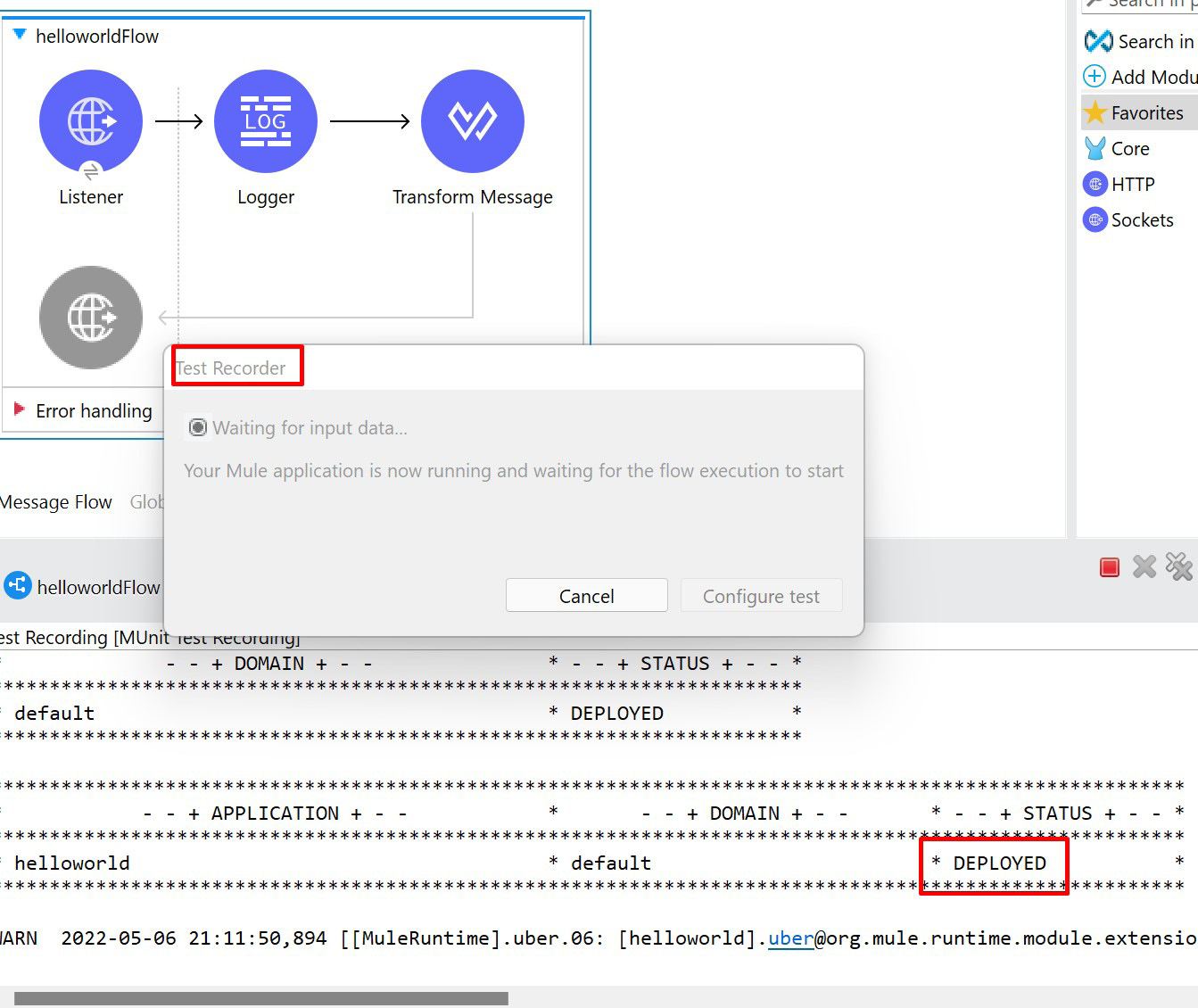 Figure 11.24 – MUnit – Test Recorder “Waiting for input data…”
