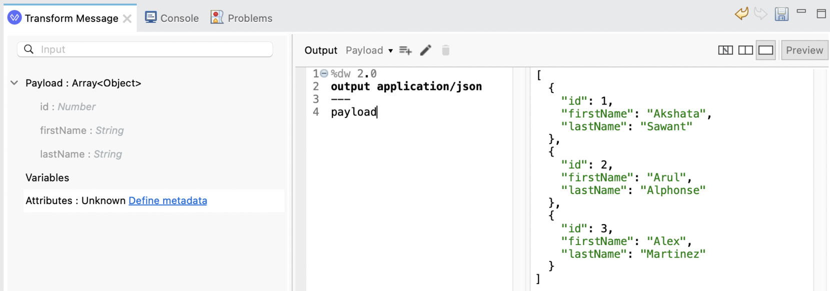 Figure 7.16: Payload preview in the output
