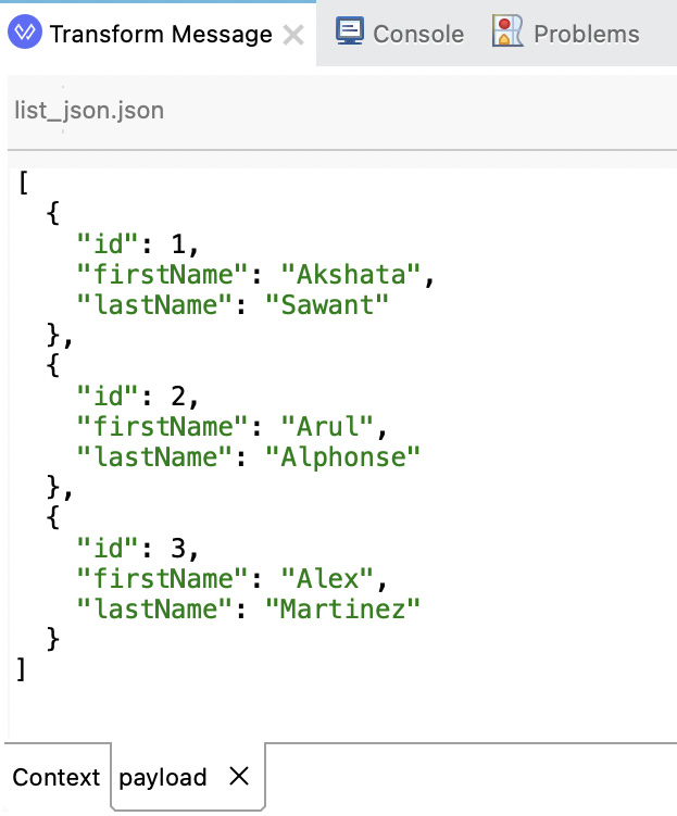 Figure 7.18: Sample data from the payload tab
