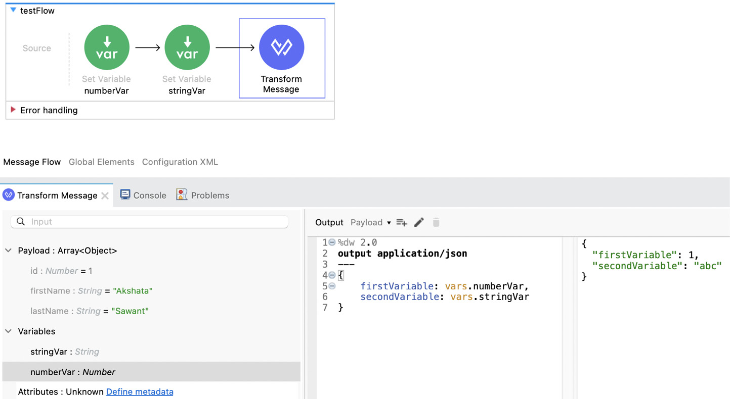 Figure 7.19: Prepopulated Mule variables within the context
