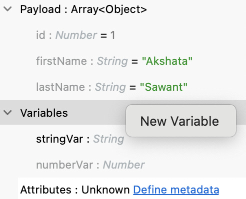 Figure 7.20: New Variable option after right-clicking on the Variables context
