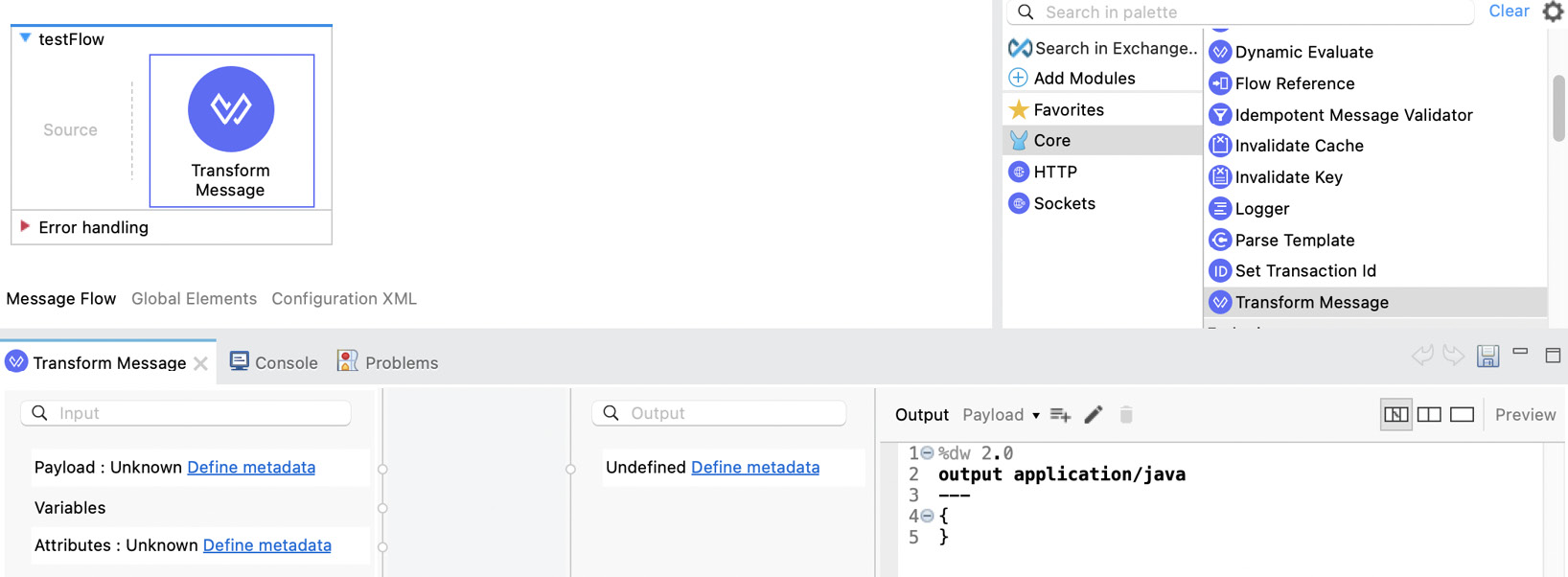 Figure 7.4: The Transform Message component’s configuration view
