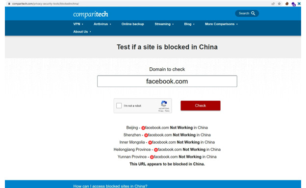 Figure 3.3 – greatwallofchina.org showing the blocked websites in China
