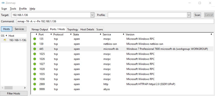 Figure 4.5 – An nmap scan shows open ports of a target system
