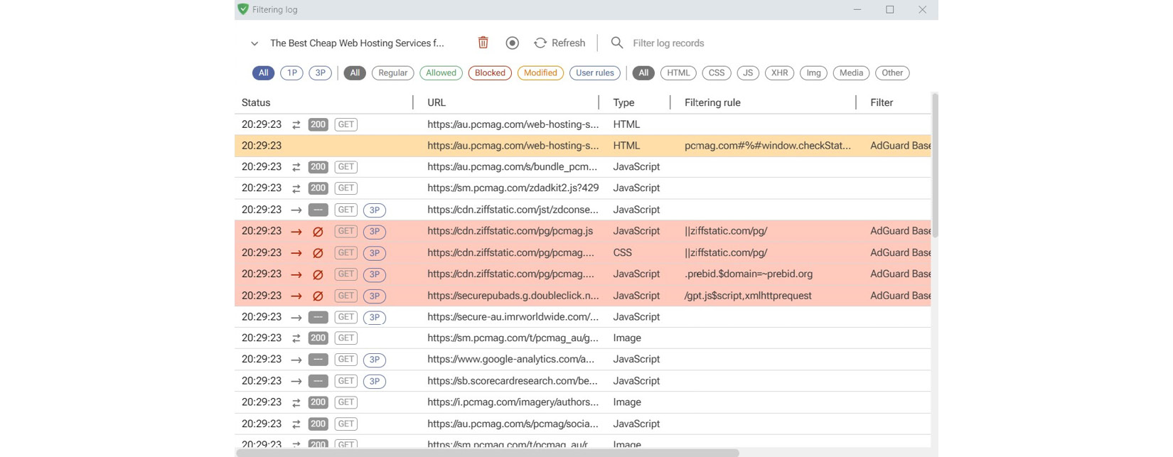 Figure 9.11 – The AdGuard filtering log
