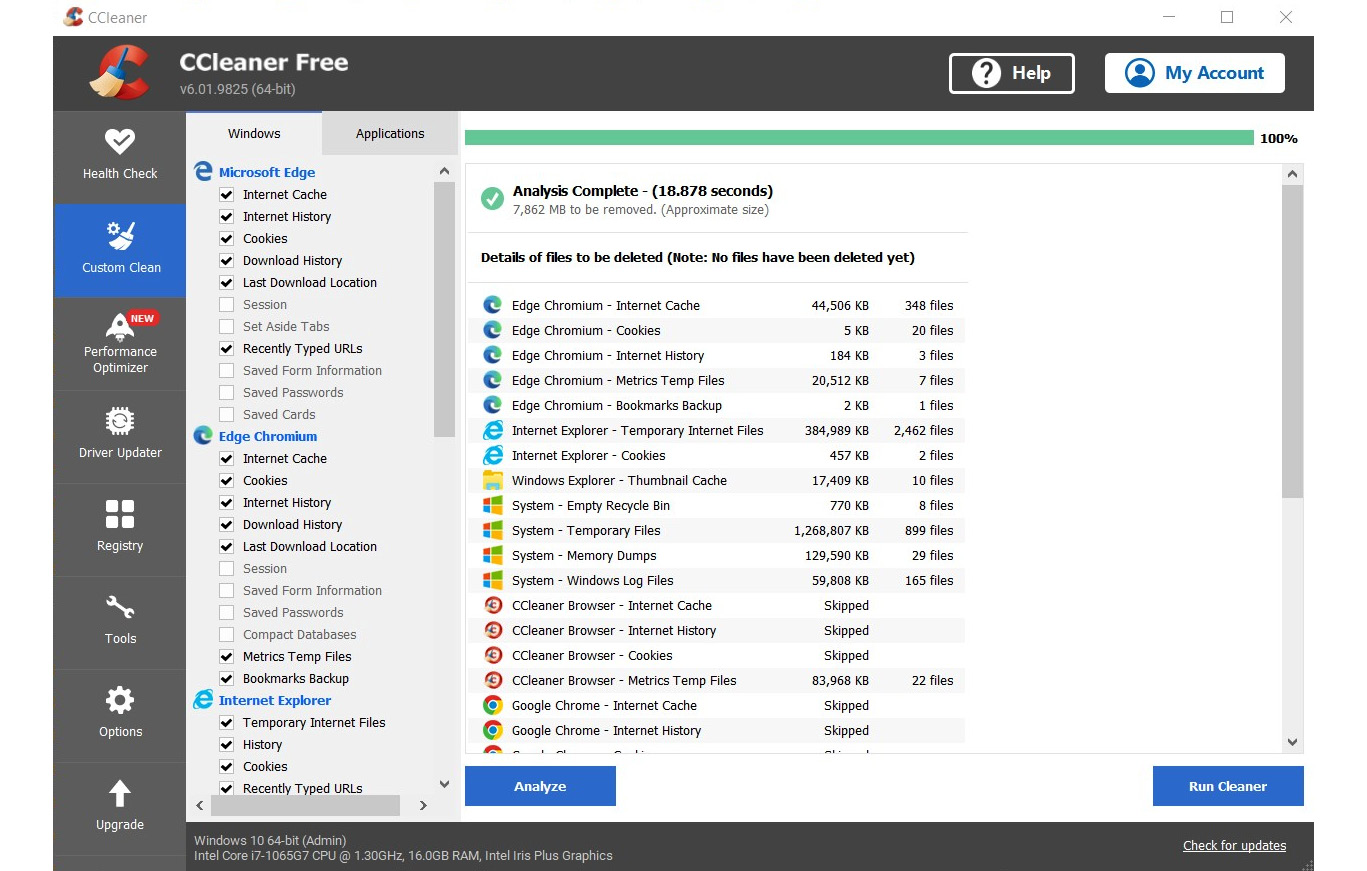 Figure 9.13 – CCleaner scans and removes temporary files created in browsers

