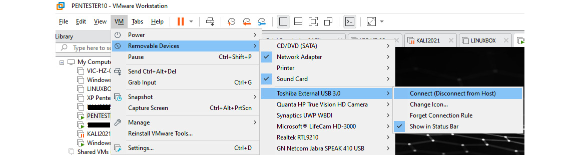 Figure 9.20 – Connecting a USB drive to a virtual machine
