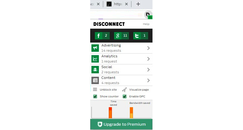 Figure 9.4 – A basic version of Disconnect blocks many trackers

