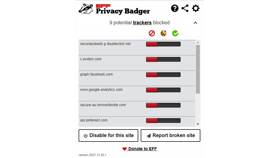 Figure 9.8 – Privacy Badger blocks trackers by default
