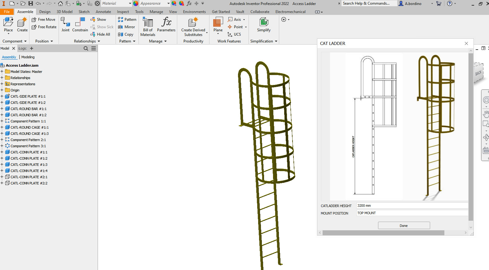 Figure 10.1: Access Ladder assembly open with the iLogic form to the right
