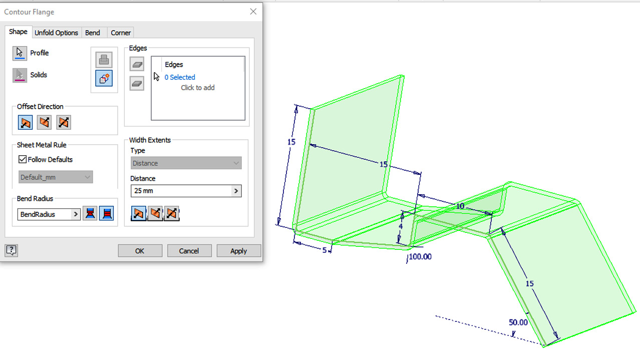 Figure 12.30: Contour Flange selected and a preview displayed
