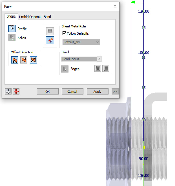 Figure 12.55: Face selected and 3 mm thickness applied
