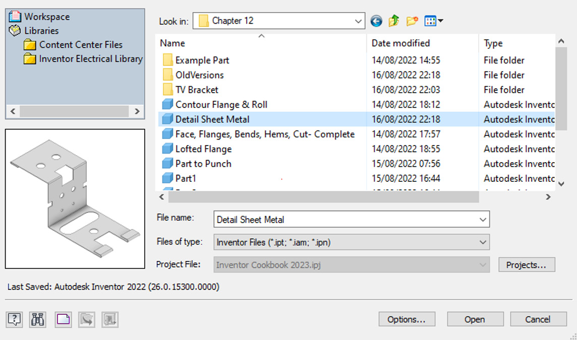 Figure 12.71: Detail Sheet Metal.ipt selected to apply a base view to a drawing
