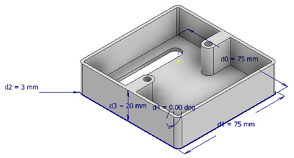 Figure 3.1: Dimensions as expressions shown on Extrusion 1 of Housing.ipt
