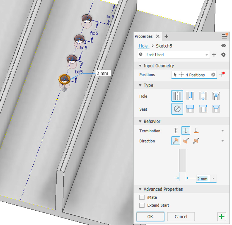 Figure 3.10: Hole feature to be created
