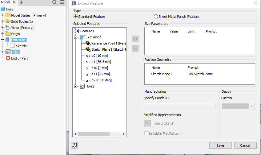 Figure 3.11: Extract iFeature dialog
