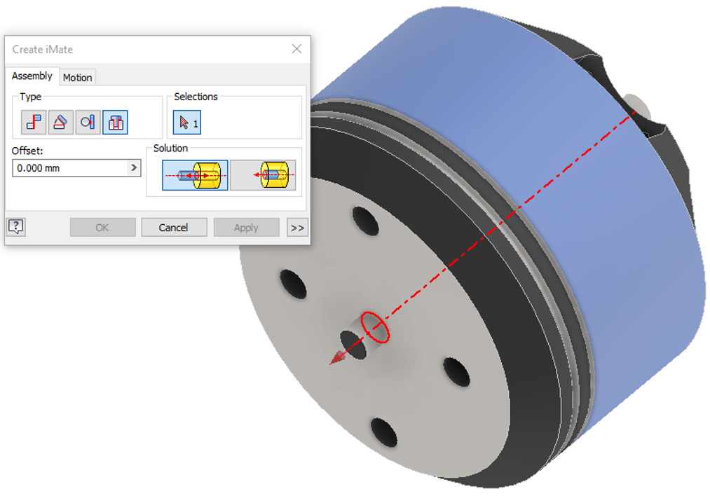 Figure 3.23: Insert iMate to be created on MOTOR.ipt
