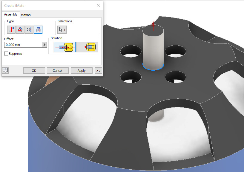 Figure 3.29: Insert iMate created in MOTOR.ipt
