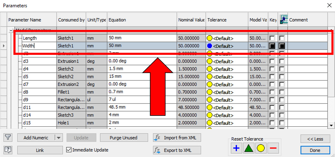 Figure 3.4: Width and Length parameters
