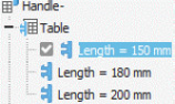 Figure 3.47: iPart table created with the three length variations
