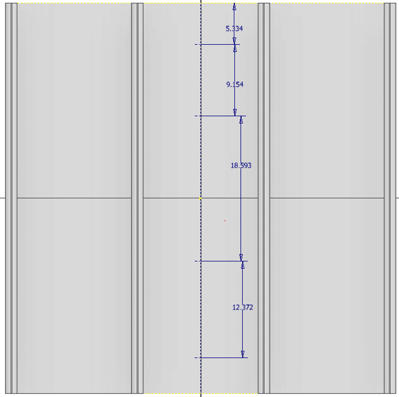 Figure 3.7: Dimensions added to sketch points in Sketch5 of Heatsink2.0
