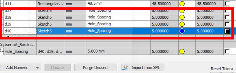 Figure 3.9: Linked parameters changed in the Heatsink2.0 file
