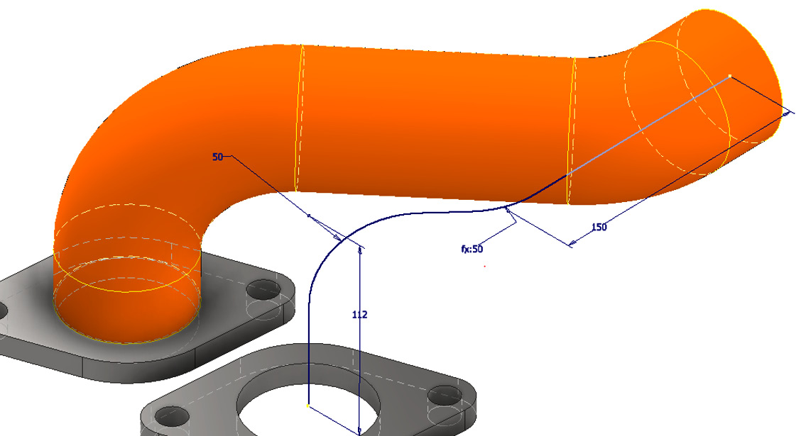 Figure 4.40: 50 mm bends to be created in the 3D sketch path
