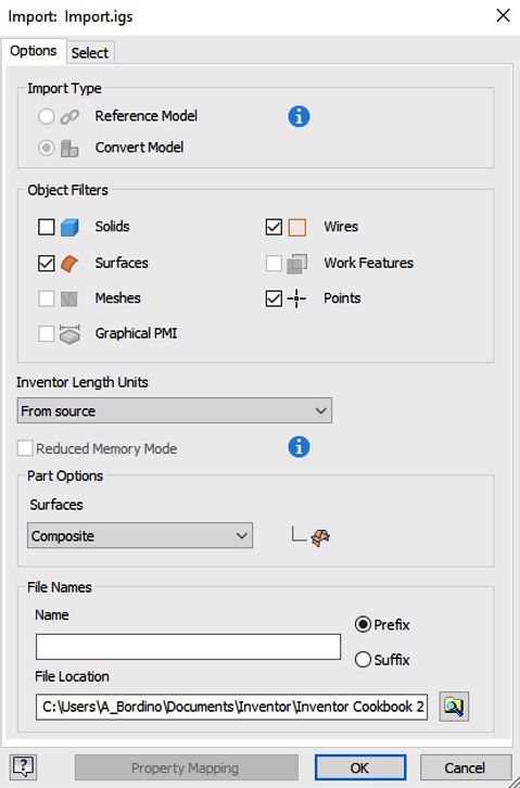 Figure 4.80: Import options available on the IGES file to be imported into Inventor

