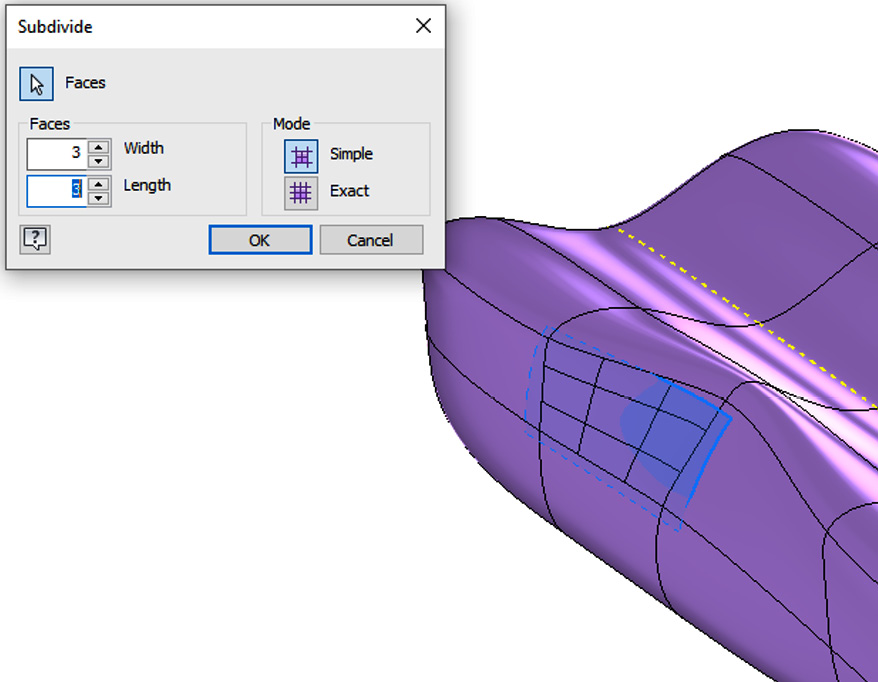 Figure 4.95: Subdivide settings and face to apply
