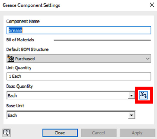 Figure 6.90: The Edit Parameters button in Grease Component Settings
