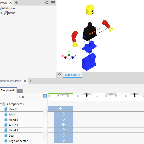 Figure 9.39: Timeline actions edited so that movement is all at the same time
