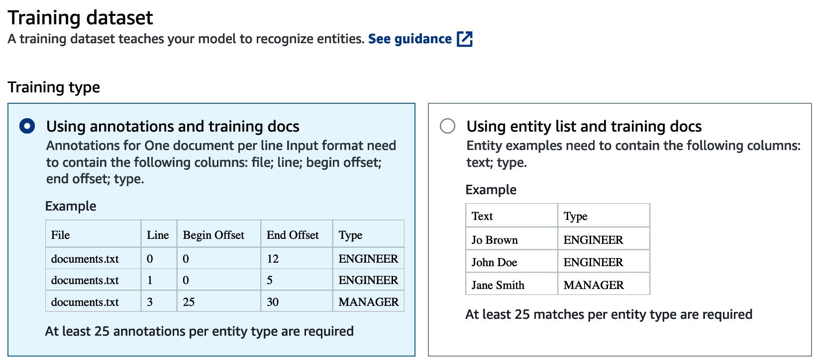Figure 4.14 – Training dataset selection for Amazon Comprehend

