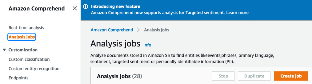 Figure 4.18 – Analysis jobs on the AWS Management Console
