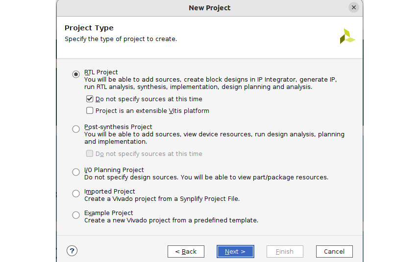 Figure 2.3 – Specifying the Vivado Project Type
