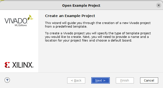 Figure 7.14 – Creating a Vivado project, starting from a predefined template
